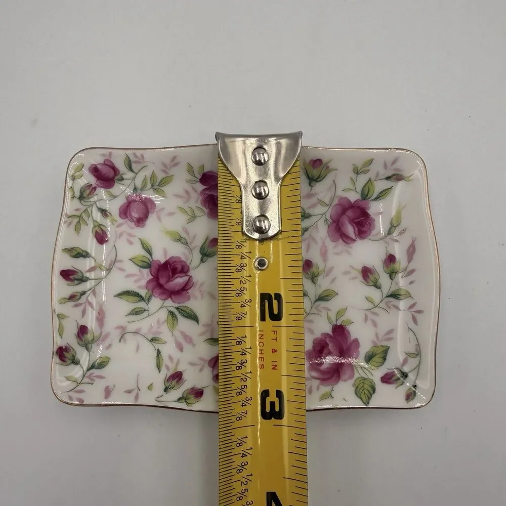Lefton Rose Chintz Trinket Jewelry Box 2 Nesting Vintage Dishes Japan